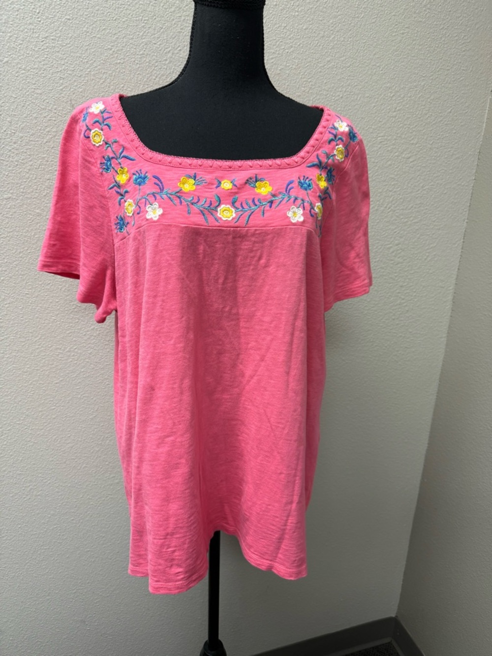 Talbots Pink Floral Embroidered Top Boho Cottagecore Cotton 1X Summer Chic - Picture 2 of 9